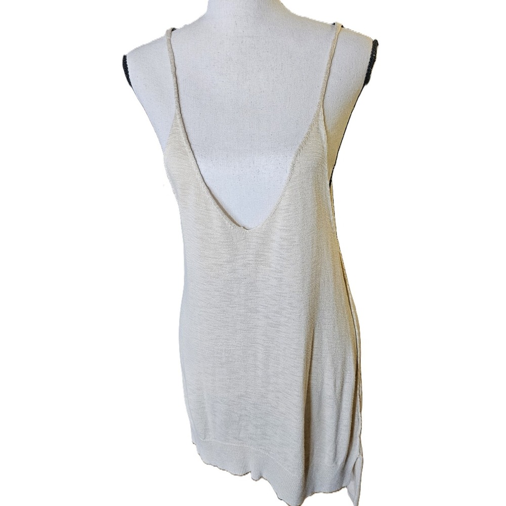 Free People Womens SZ M Deep V-Neck Sweater Tank Beige Beachy,Travel,Casual